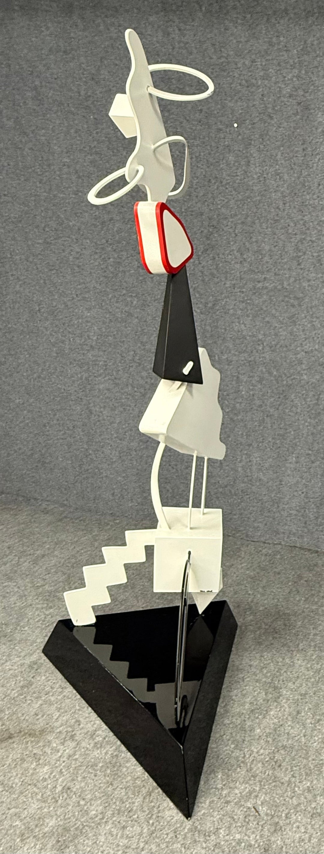 ART-052 Brad Howe — Life-Size Postmodern Abstract Mixed Metal Sculpture on Triangular Base, Signed, 71.5" Total Height