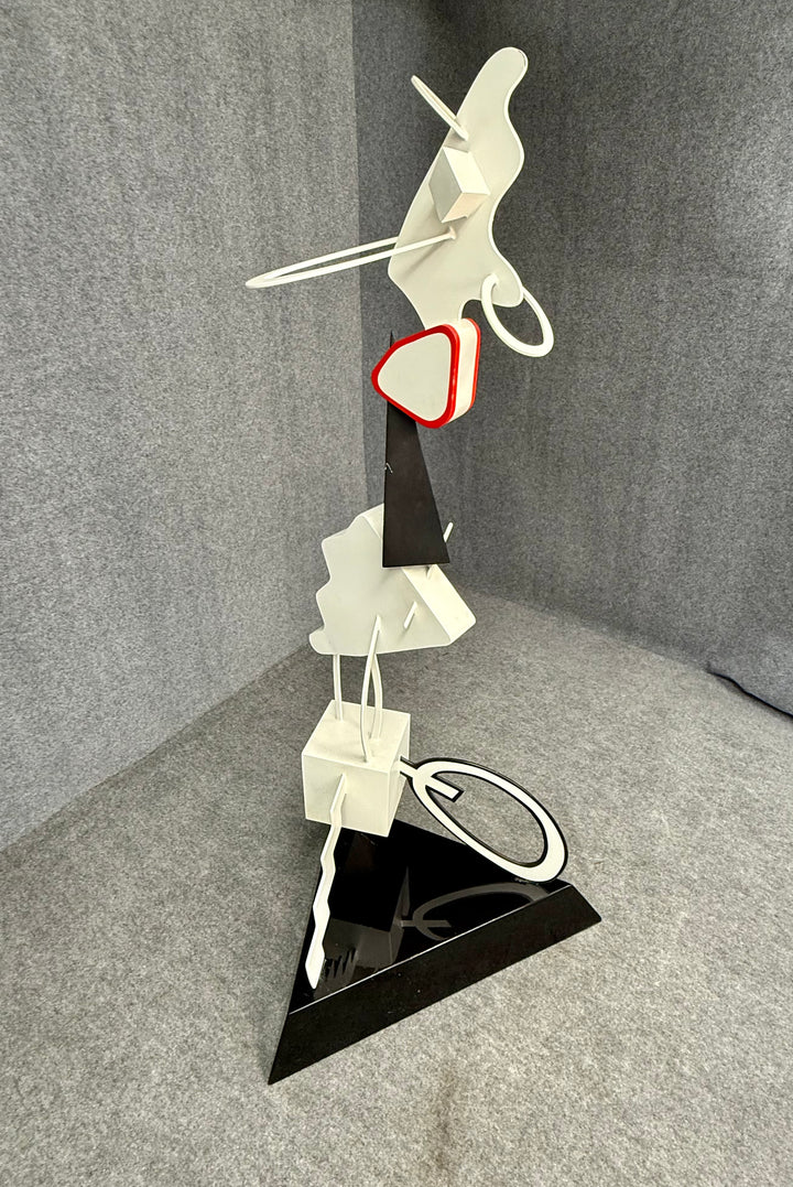 ART-052 Brad Howe — Life-Size Postmodern Abstract Mixed Metal Sculpture on Triangular Base, Signed, 71.5" Total Height