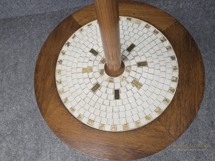 MCM-008 — Mid-Century Modern Round Tile Top Table Floor Lamp with Sculptural X Base — 61" Tall