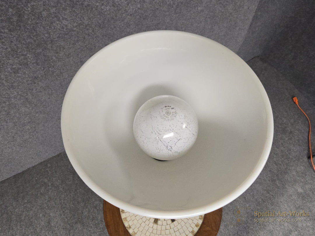 MCM-008 — Mid-Century Modern Round Tile Top Table Floor Lamp with Sculptural X Base — 61" Tall