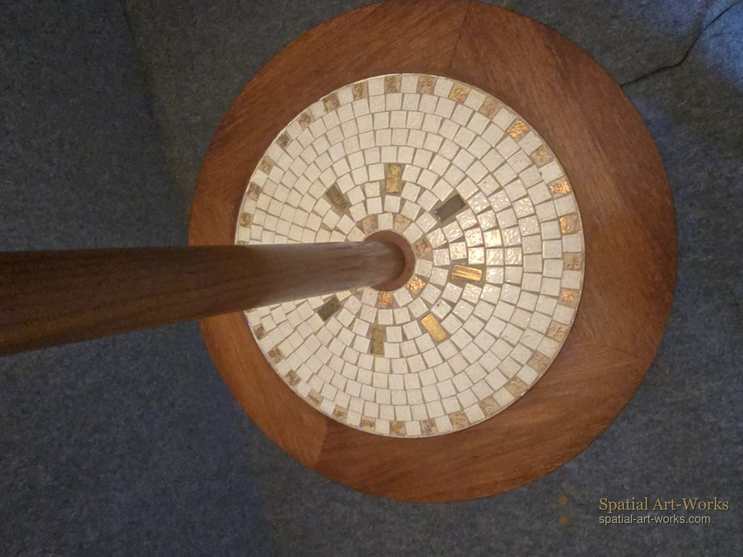 MCM-008 — Mid-Century Modern Round Tile Top Table Floor Lamp with Sculptural X Base — 61" Tall
