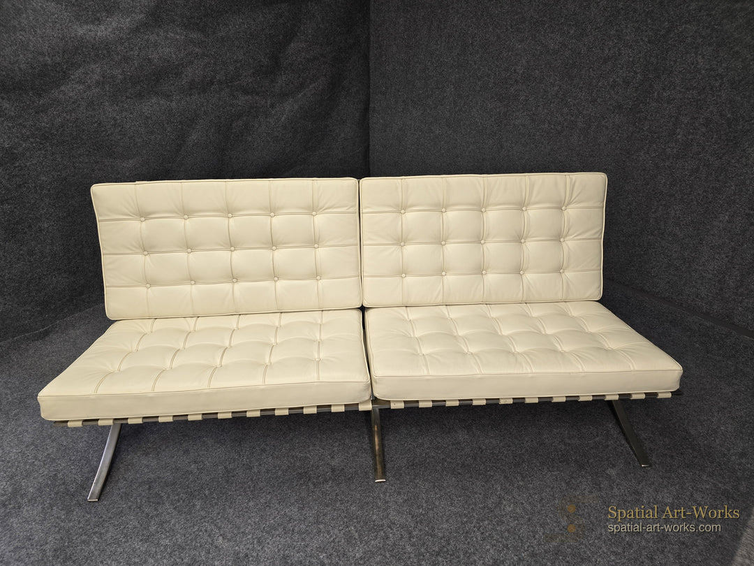 MCM-017 Barcelona Style Sofa / Loveseat After Mies van der Rohe — Black Leather, Chrome, 71" Wide, Unknown Maker