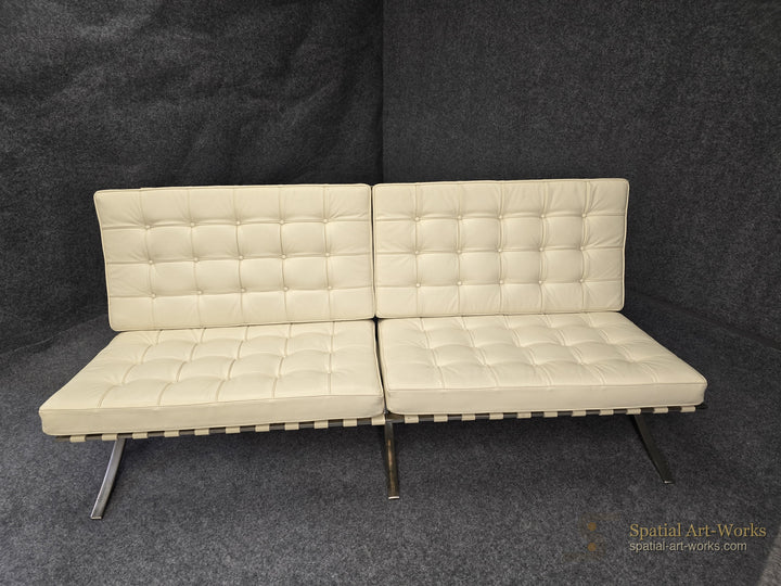 MCM-017 Barcelona Style Sofa / Loveseat After Mies van der Rohe — Black Leather, Chrome, 71" Wide, Unknown Maker