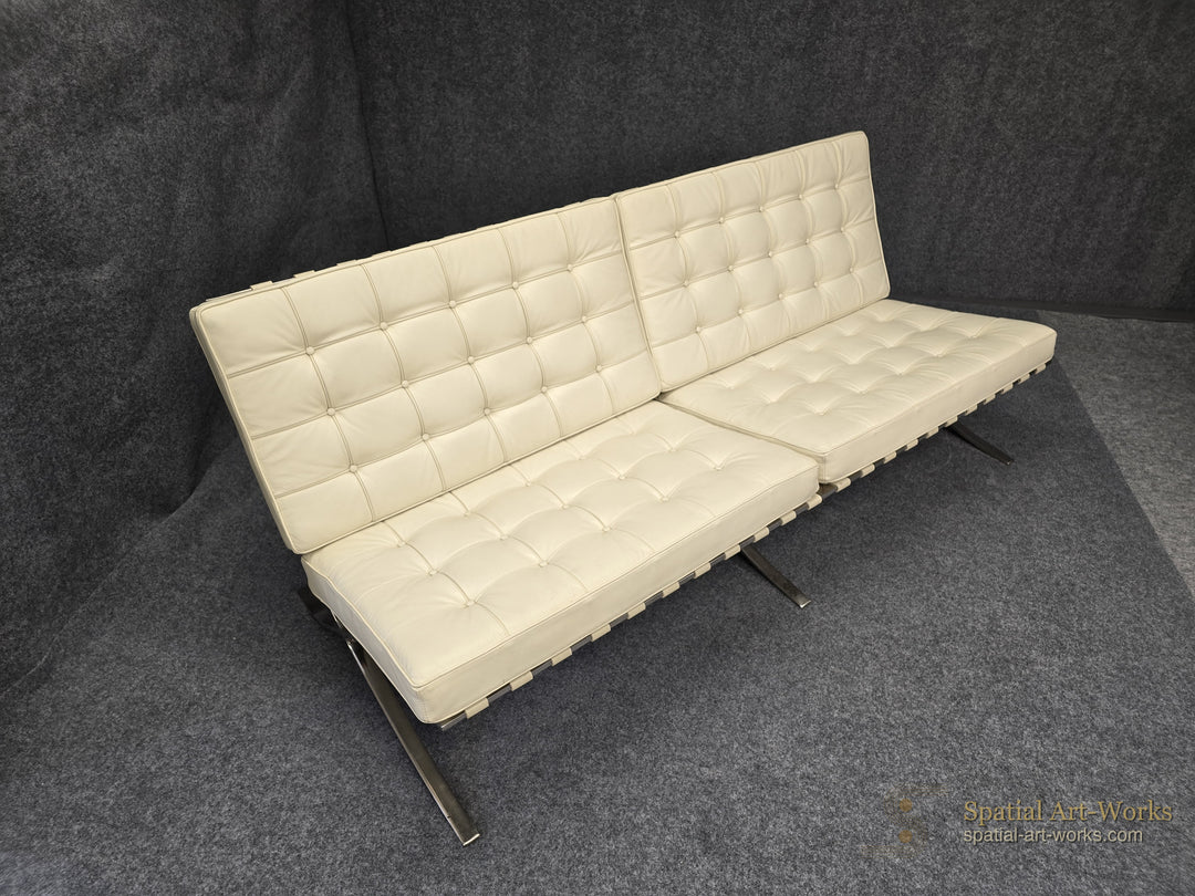 MCM-017 Barcelona Style Sofa / Loveseat After Mies van der Rohe — Black Leather, Chrome, 71" Wide, Unknown Maker
