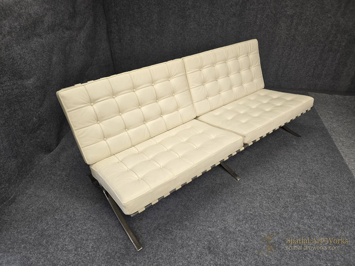 MCM-017 Barcelona Style Sofa / Loveseat After Mies van der Rohe — Black Leather, Chrome, 71" Wide, Unknown Maker