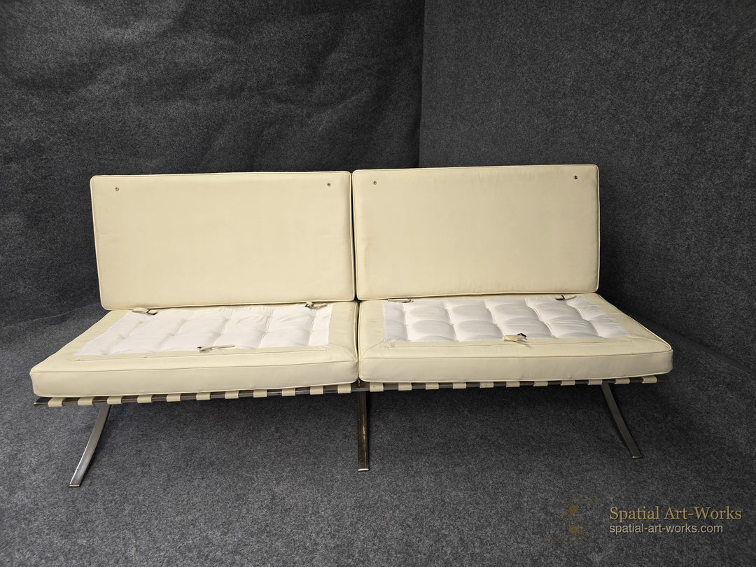 MCM-017 Barcelona Style Sofa / Loveseat After Mies van der Rohe — Black Leather, Chrome, 71" Wide, Unknown Maker