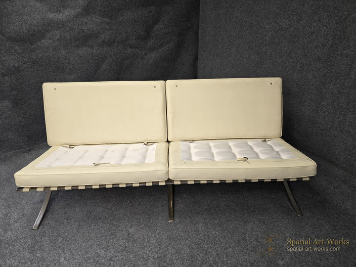 MCM-017 Barcelona Style Sofa / Loveseat After Mies van der Rohe — Black Leather, Chrome, 71" Wide, Unknown Maker