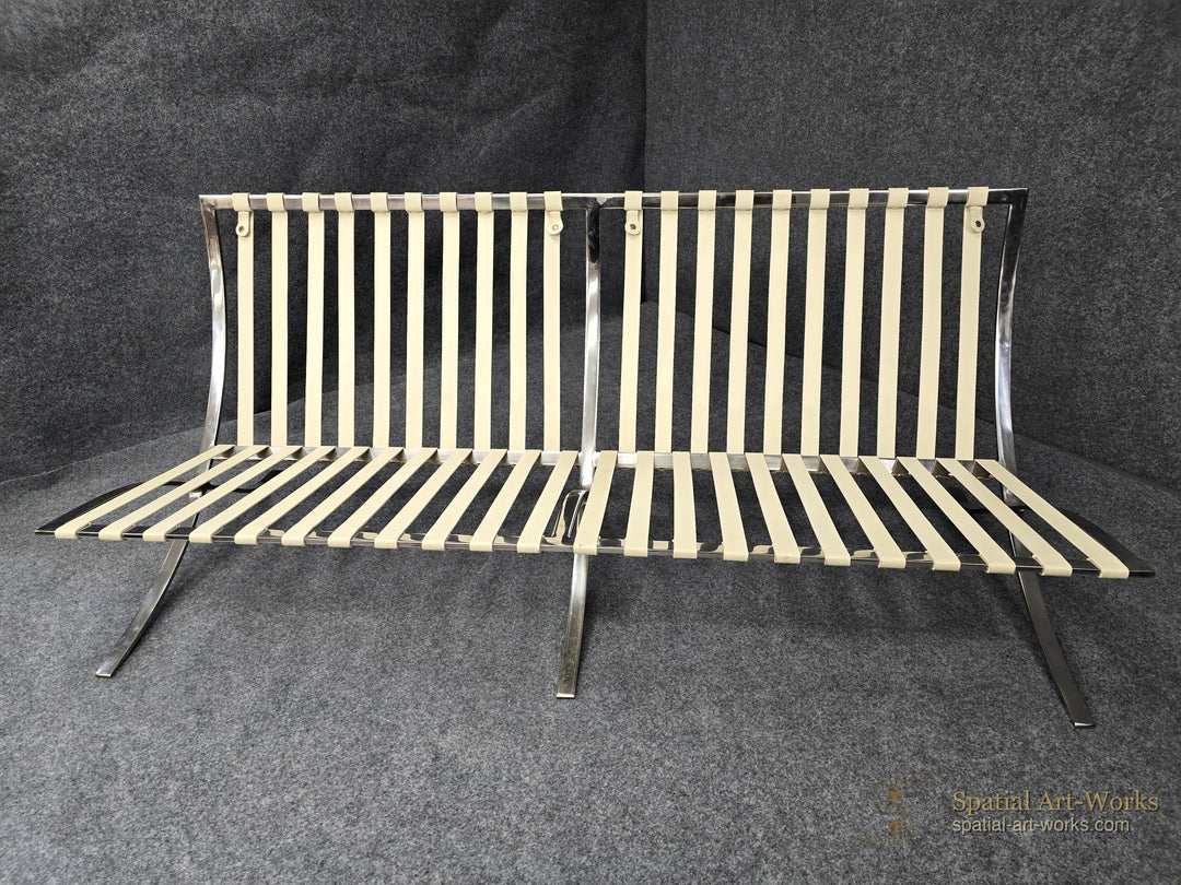 MCM-017 Barcelona Style Sofa / Loveseat After Mies van der Rohe — Black Leather, Chrome, 71" Wide, Unknown Maker
