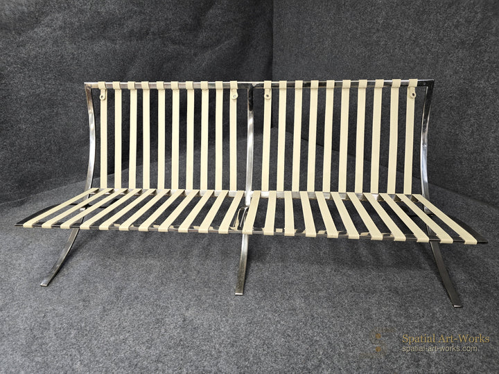 MCM-017 Barcelona Style Sofa / Loveseat After Mies van der Rohe — Black Leather, Chrome, 71" Wide, Unknown Maker