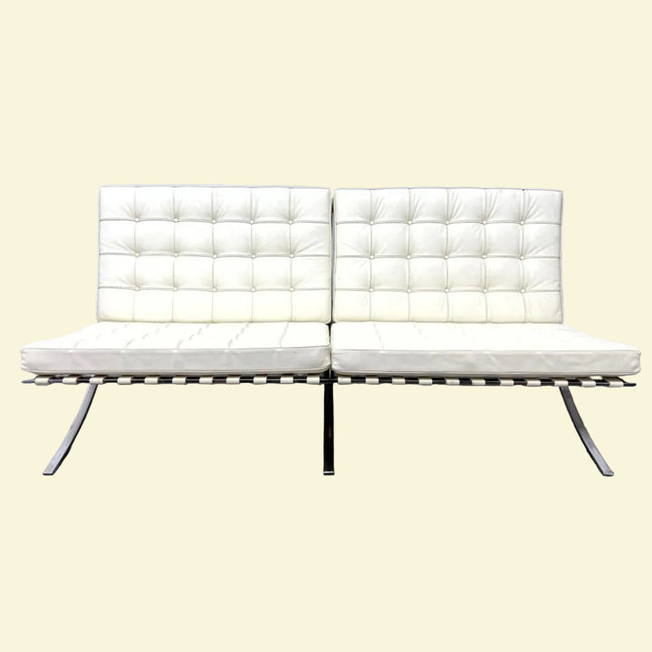 MCM-017 Barcelona Style Sofa / Loveseat After Mies van der Rohe — Black Leather, Chrome, 71" Wide, Unknown Maker