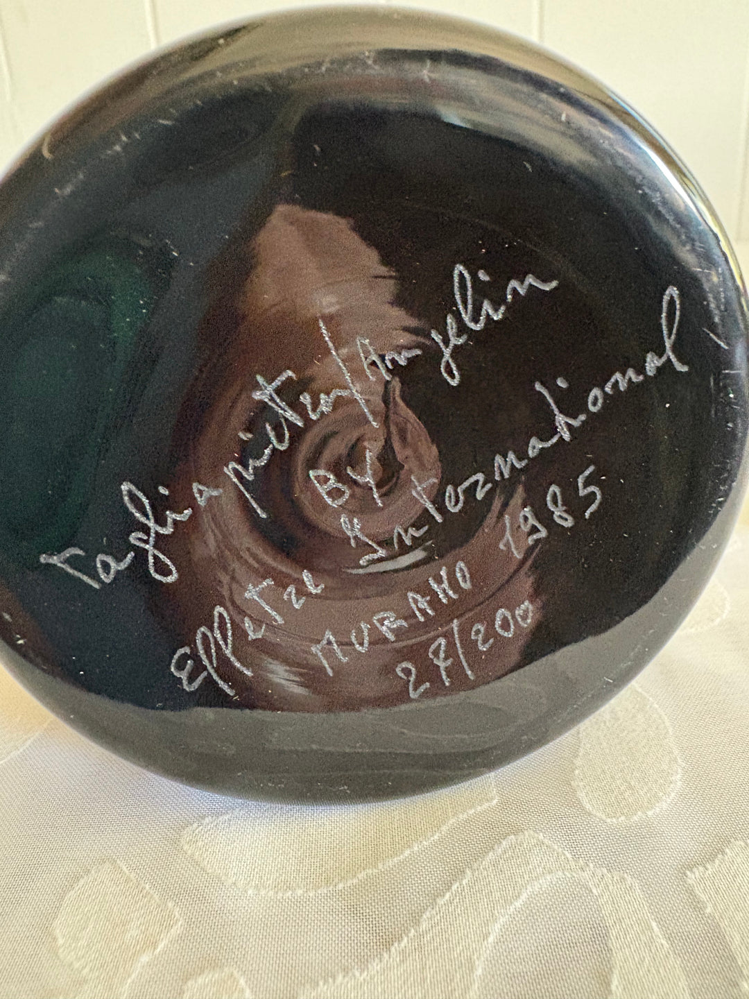 MCM-031 Lino Tagliapietra &amp; Marina Angelin for Effetre International — Murano Glass Decanter, Black with Red Top, Signed, Ed. 27/200, 1985