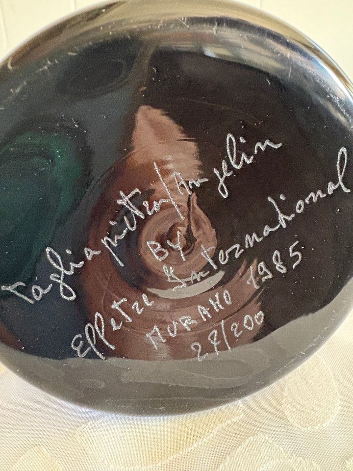 MCM-031 Lino Tagliapietra &amp; Marina Angelin for Effetre International — Murano Glass Decanter, Black with Red Top, Signed, Ed. 27/200, 1985