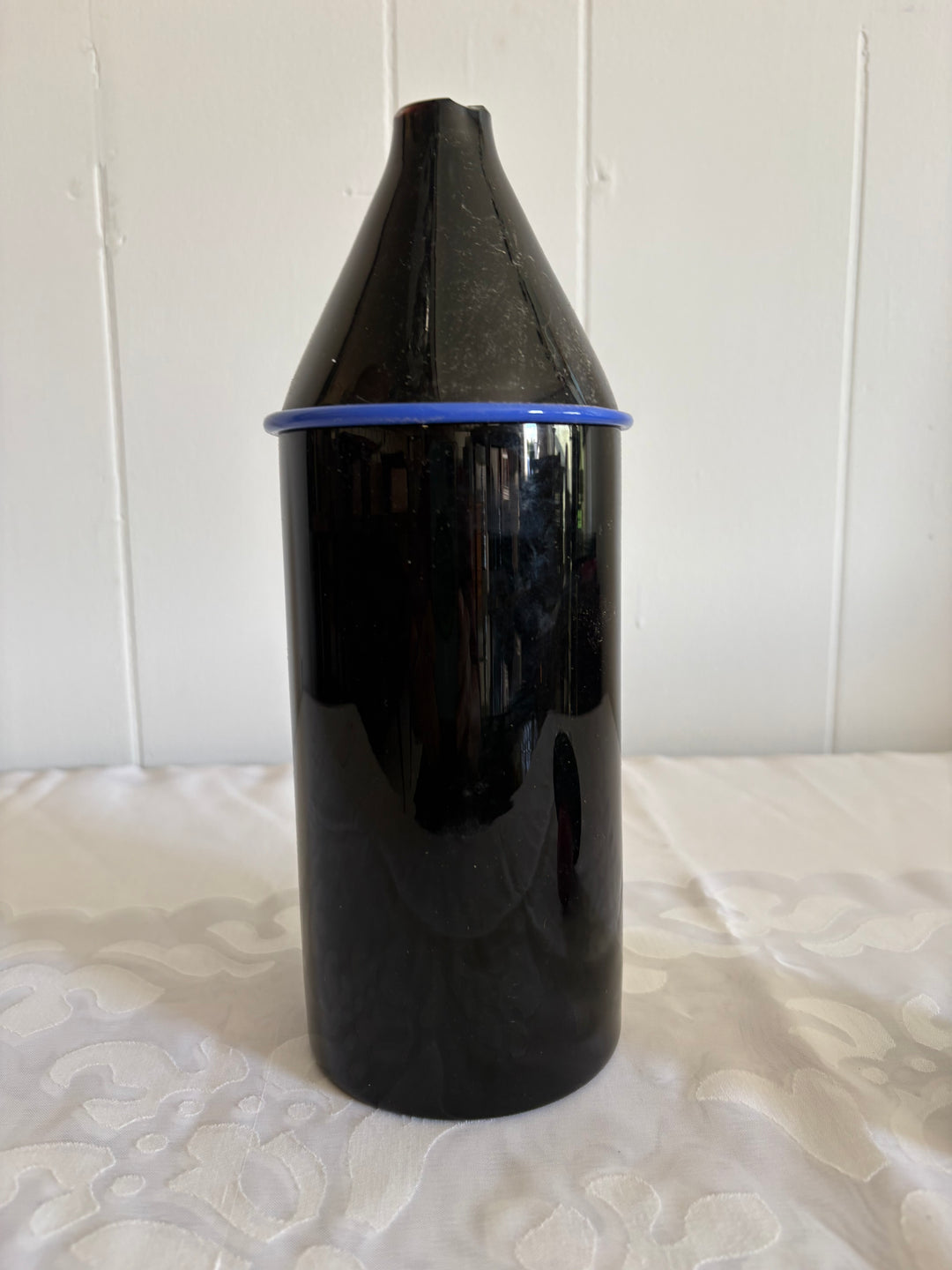 MCM-031 Lino Tagliapietra &amp; Marina Angelin for Effetre International — Murano Glass Decanter, Black with Red Top, Signed, Ed. 27/200, 1985