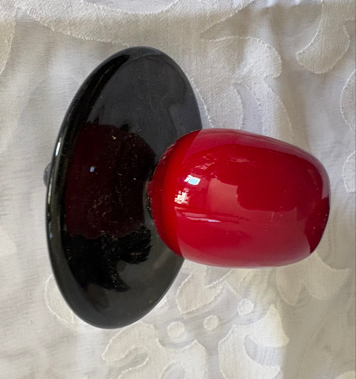 MCM-031 Lino Tagliapietra &amp; Marina Angelin for Effetre International — Murano Glass Decanter, Black with Red Top, Signed, Ed. 27/200, 1985