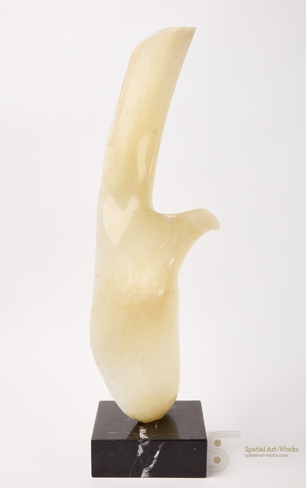 MCM-073 — Leonardo Nierman (1932–2023) — Original Alabaster Sculpture on Black Marble Base, 30.5" H × 7.875" W, Signed, Mexican Modernist