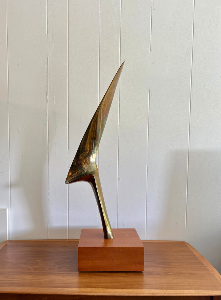 MCM-074 Leonardo Nierman (1932–2023) — "Flame," Polished Bronze Sculpture on Wooden Base, Edition 6/6, 32.5" H, Signed, Mexican Modernist
