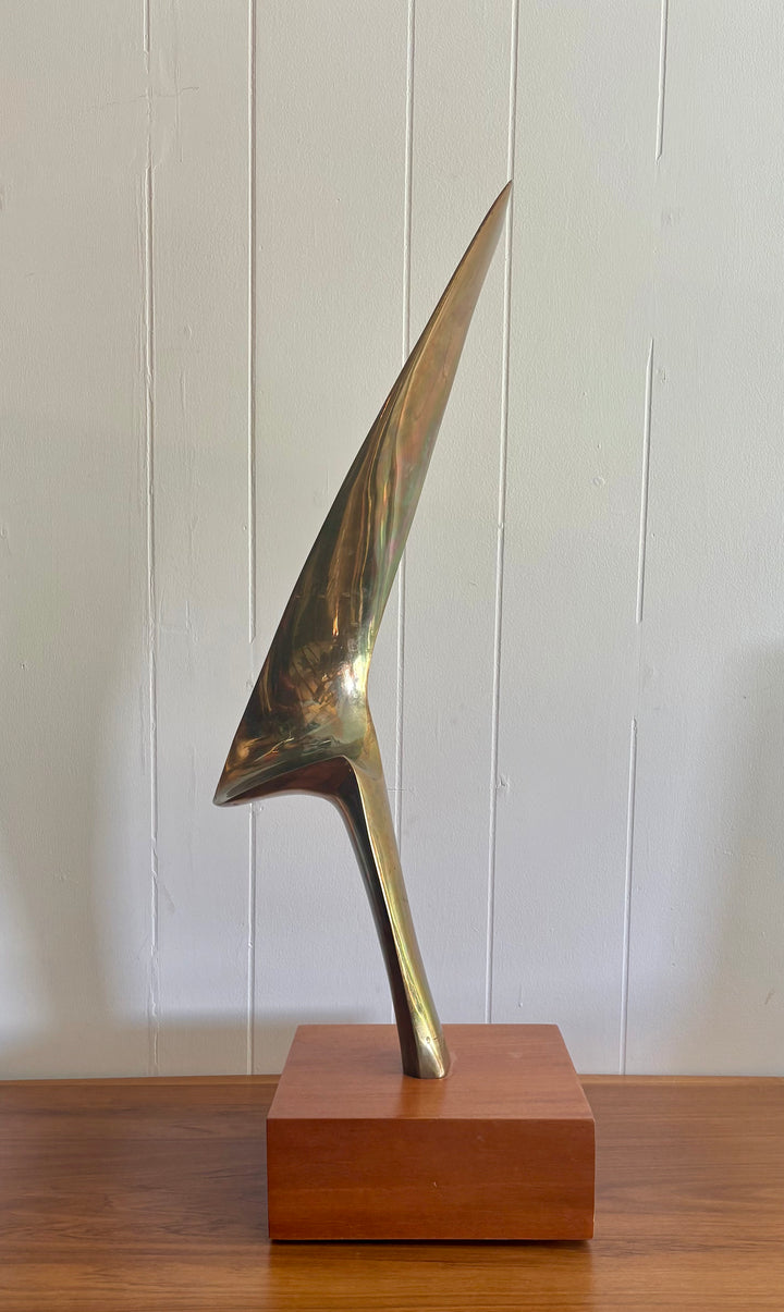 MCM-074 Leonardo Nierman (1932–2023) — "Flame," Polished Bronze Sculpture on Wooden Base, Edition 6/6, 32.5" H, Signed, Mexican Modernist