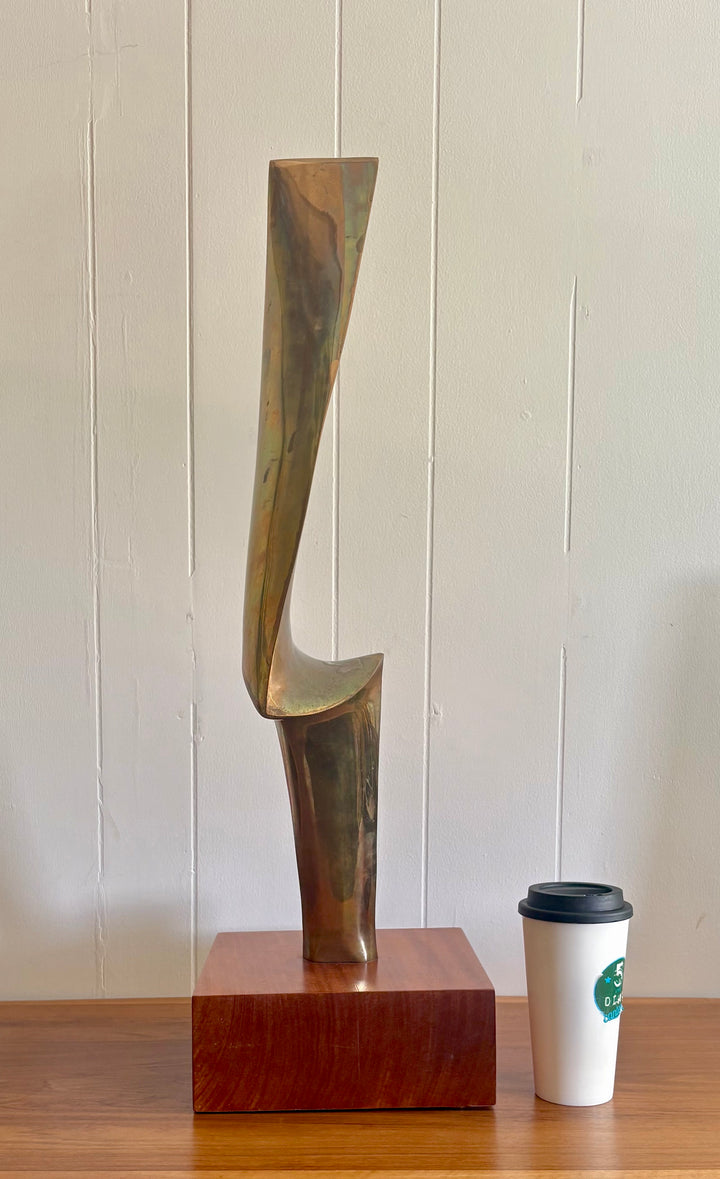 MCM-074 Leonardo Nierman (1932–2023) — "Flame," Polished Bronze Sculpture on Wooden Base, Edition 6/6, 32.5" H, Signed, Mexican Modernist