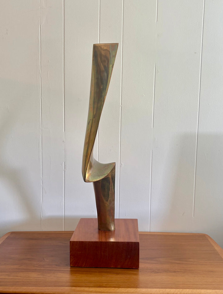 MCM-074 Leonardo Nierman (1932–2023) — "Flame," Polished Bronze Sculpture on Wooden Base, Edition 6/6, 32.5" H, Signed, Mexican Modernist