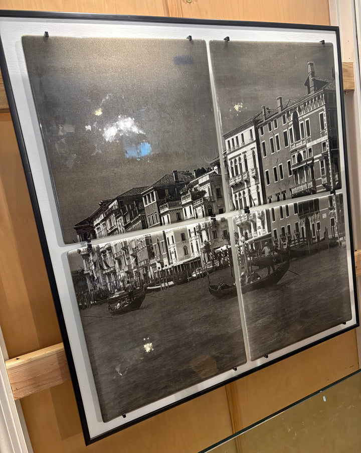 ART-154 Mary Chomenko Hinkley — "Grand Canal" Fused Glass Wall Art, 2013, Framed 38.75 × 38.75 in.