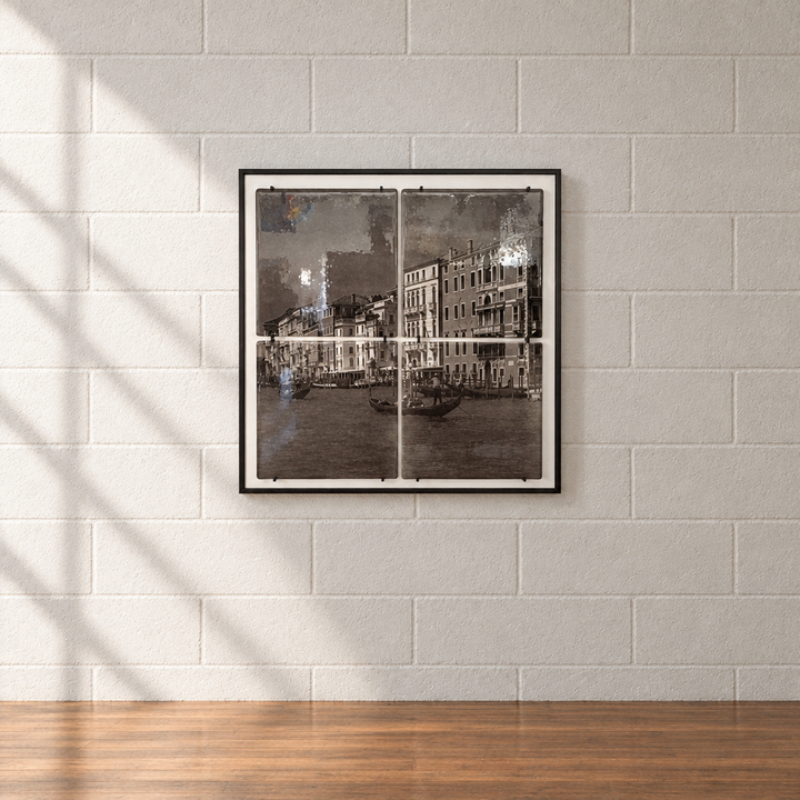 ART-154 Mary Chomenko Hinkley — "Grand Canal" Fused Glass Wall Art, 2013, Framed 38.75 × 38.75 in.